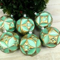 Набір ялинкових куль 8см."Вінтаж" Бірюза. 6 шт