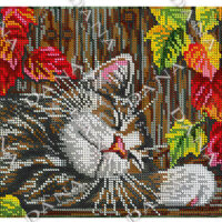 ДАНА-2186 Кот с листиками, схема под бисер