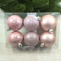 Набір ялинкових куль 6см, колір - рожевий, 6шт: матовий, гліттер, перламутр - по 2шт 147-203