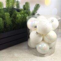 Набір ялинкових куль 8см, 12шт; колір - білий, 6шт - перламутр, 6шт - глітер 147-138