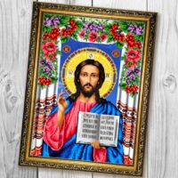 Бісер Арт Схема для вишивки бісером або нитками Ісус Христос Вседержитель в квітах А683