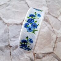 Репс 2,5см сині волошки, на білому фоні D17125