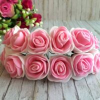 Букет роз из фома 3см 12шт бело-ярко-розовый