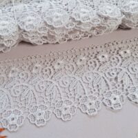 Мереживо макраме 7,5см "Квітка з листям" біле ТS-19