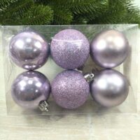 Набір ялинкових куль 6см, колір - ніжно-ліловий, 6шт: перламутр, матовий, гліттер - по 2шт 147-251
