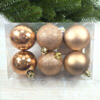 Набір ялинкових куль 6см, колір - карамель, 6шт: глянець, гліттер, матовий - по 2шт 147-544
