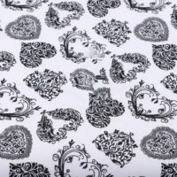 Бязь із серцями чорного кольору на білому тлі 160см №3149а 1мп