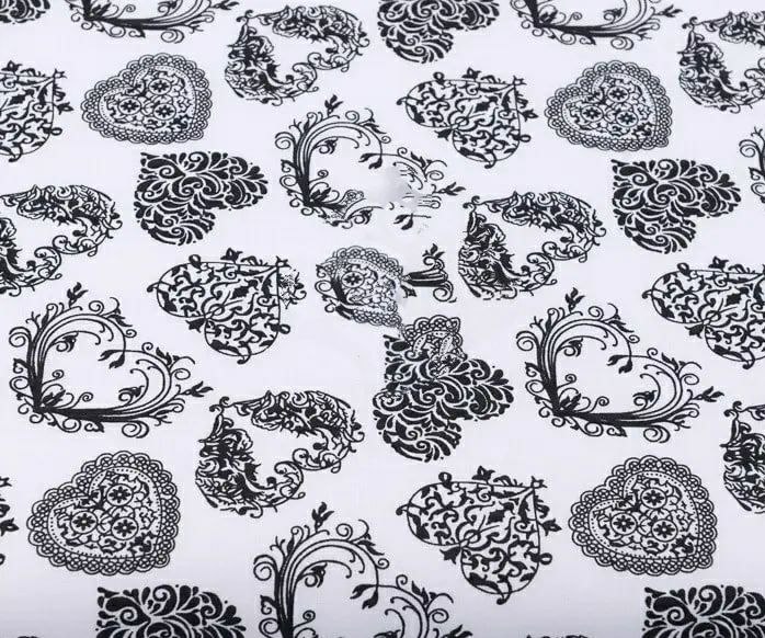 Бязь із серцями чорного кольору на білому тлі 160см №3149а 1мп