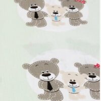Хлопковая ткань (бязь) 160см №1546а "Три медведя в кружоках" на серо-мятном фоне