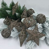 Набір ялинкових куль КОРИЧНЕВІ глітер дуті, 12шт/уп 619179