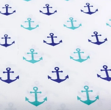 Хлопковая ткань (бязь) 160см №218а Якоря сине-бирюзового цвета
