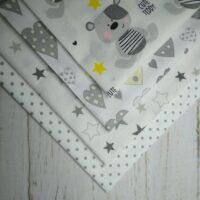 Набор хлопковых тканей №07 "Звезды, горох, сердца, мишки"