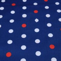 Хлопковая ткань (бязь) 160см №1287 Белые и красные горохи 23мм на синем фоне