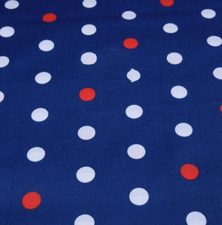 Хлопковая ткань (бязь) 160см №1287 Белые и красные горохи 23мм на синем фоне