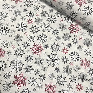 Хлопковая ткань (бязь) 160см "Снежинки красные и серые" на белом