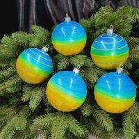 Набір ялинкових куль 8см "ДЗИГА" ОМБРЕ, колір ЖОВТО_СИНІЙ , 6шт 680228