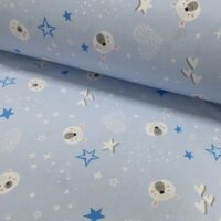 Хлопковая ткань (бязь) 160см "Мишки, звезды и сердца" на голубом фоне (0,4*1,6м)