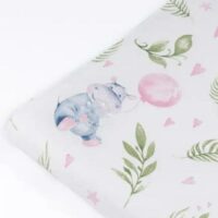 Бязь "Бегемоти, гілочки та рожеві кульки" на білому 55*53см №3381