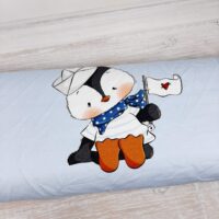 Ткань футер петля 1,5м пингвиненок на голубом