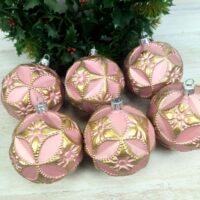 Набір ялинкових куль 8см."Вінтаж" Пудровий. 6 шт