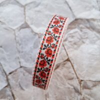 Репс 1,5см, з вишитими червоними трояндами, білий з кораловим 36879