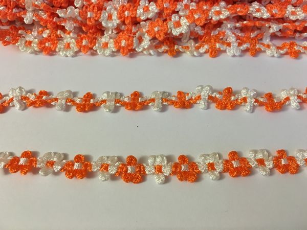 Тесьма Цветочная 25/01 1,3см оранжевая с белым