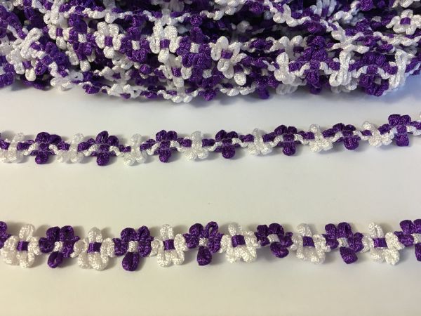 Тесьма Цветочная 35/01 1,3см фиолетовая с белым
