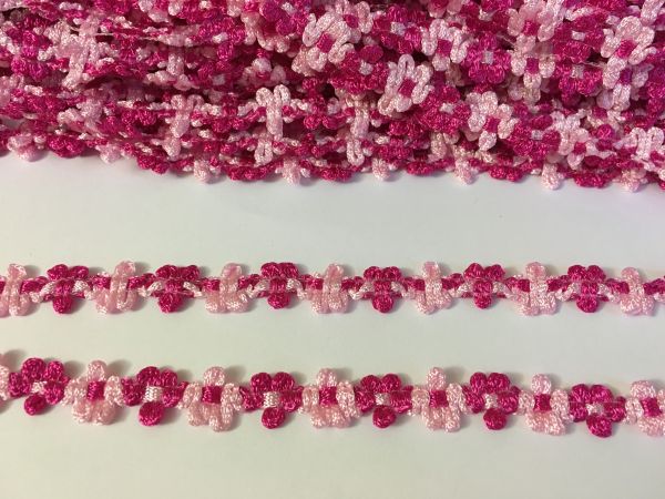 Тесьма Цветочная 04/72 1,3см темно-розовая с розовым