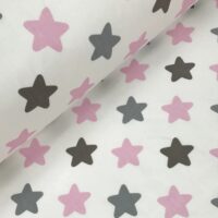 Хлопковая ткань (бязь) 160см "Звезды (пряники) розово - серые" (0,5*1,6м)