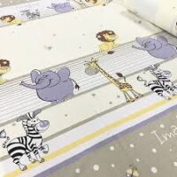 Хлопковая ткань (бязь) 160см "Жирафы, слоны, зебры на белом"