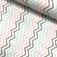 Хлопковая ткань (бязь) 160см "Светло-мятный, пудровый и серый зигзаг мелкий" на белом