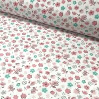 Хлопковая ткань (бязь) 160см "Полевые цветы мятно-розовые" на белом