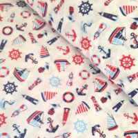 Хлопковая ткань (бязь) 160см "Балтика сине-красная" на белом