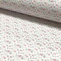 Хлопковая ткань (бязь) 160см "Сердца мелкие серо-розовые" на белом