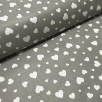 Хлопковая ткань (бязь) 160см "Сердца большие и маленькие белые" на сером