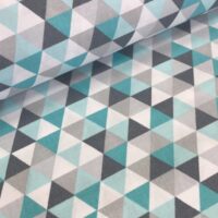 Хлопковая ткань (бязь) 160см "Треугольники бирюзовые, серые, белые"