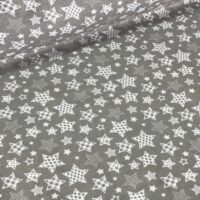 Хлопковая ткань (бязь) 160см №35 "Звезды белые и серые с рисунками внутри разного размера" на сером