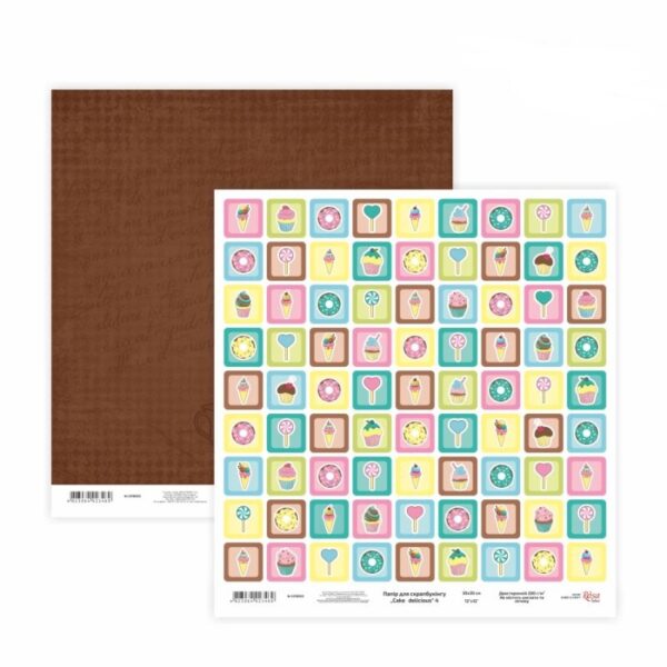 Бумага для скрапбукинга 180г/м2 30,5*30,5см двуст. Cake delicious 4 ТМ Rosa Talent
