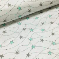 Хлопковая ткань (бязь) 160см "Гирлянда из серо-мятных звезд" на белом
