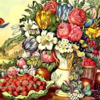 Алмазна вишивка DM-232 Натюрморт фрукти та квіти 60*40см