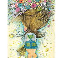 ДАНА-14 Девочка с букетом цветов, схема под бисер