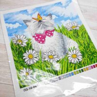 Схема для вишивки нитками ПЗ-16-043 Котик с бабочкой 30*30см