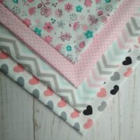 Набор хлопковых тканей №11 "Цветы, горох, зигзаг,сердечки"