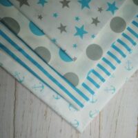 Набор хлопковых тканей №04 "Звезды, горох, полоса, якоря"