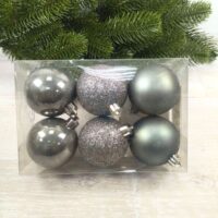 Набір ялинкових куль 6см, колір - теплий сірий, 6шт: перламутр, гліттер, матовий - по 2шт 147-148
