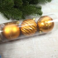 Набір ялинкових куль 8см, колір - охра, 3шт: матовий, перламутр, перламутр з рельєфом 147-428