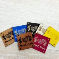 Кожаная бирка  Hand Made Сердечко этикетка ручная работа,25*25мм