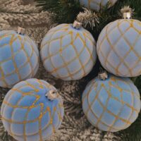 Набір ялинкових куль 8см Сітка Бархат БЛАКИТНИЙ 6шт/уп, 680156