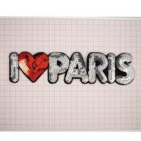 Аплікація клейова паєтки I LOVE PARIS 22,5*5,5см білий, червоний, шт