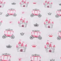 Хлопковая ткань (бязь) 160см №2657 Розовые кареты и замки на белом фоне
